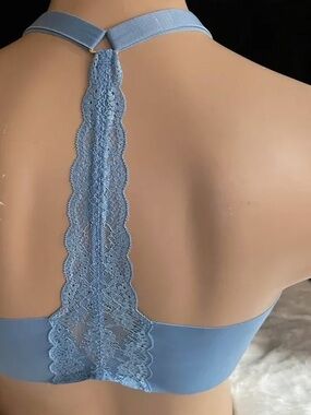 Knix Lace Racerback Pullover Bralette Blue Removable Pads no wire Sz Large
